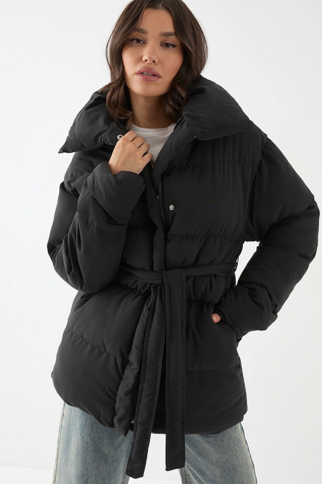 Manteau Ébène Ceinturé
